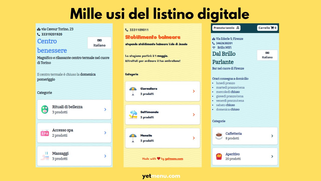 Il listino digitale di yetmenu